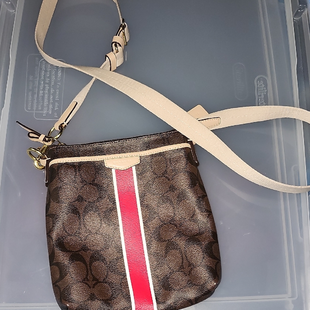 Coach Crossbody Bag with Brown and Red Accents